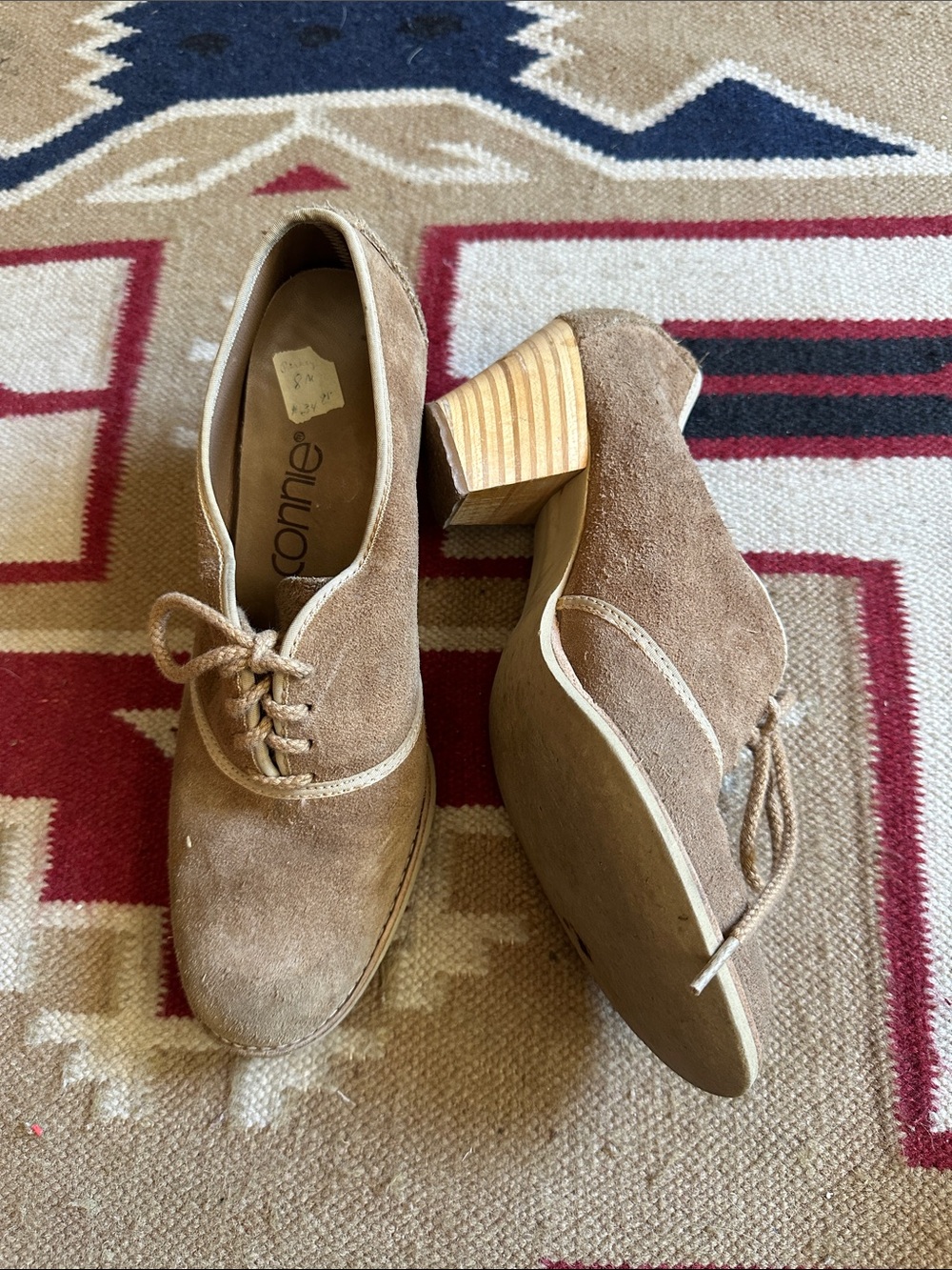 Vintage 60s Genuine Suede Mod Heeled Oxford 8M